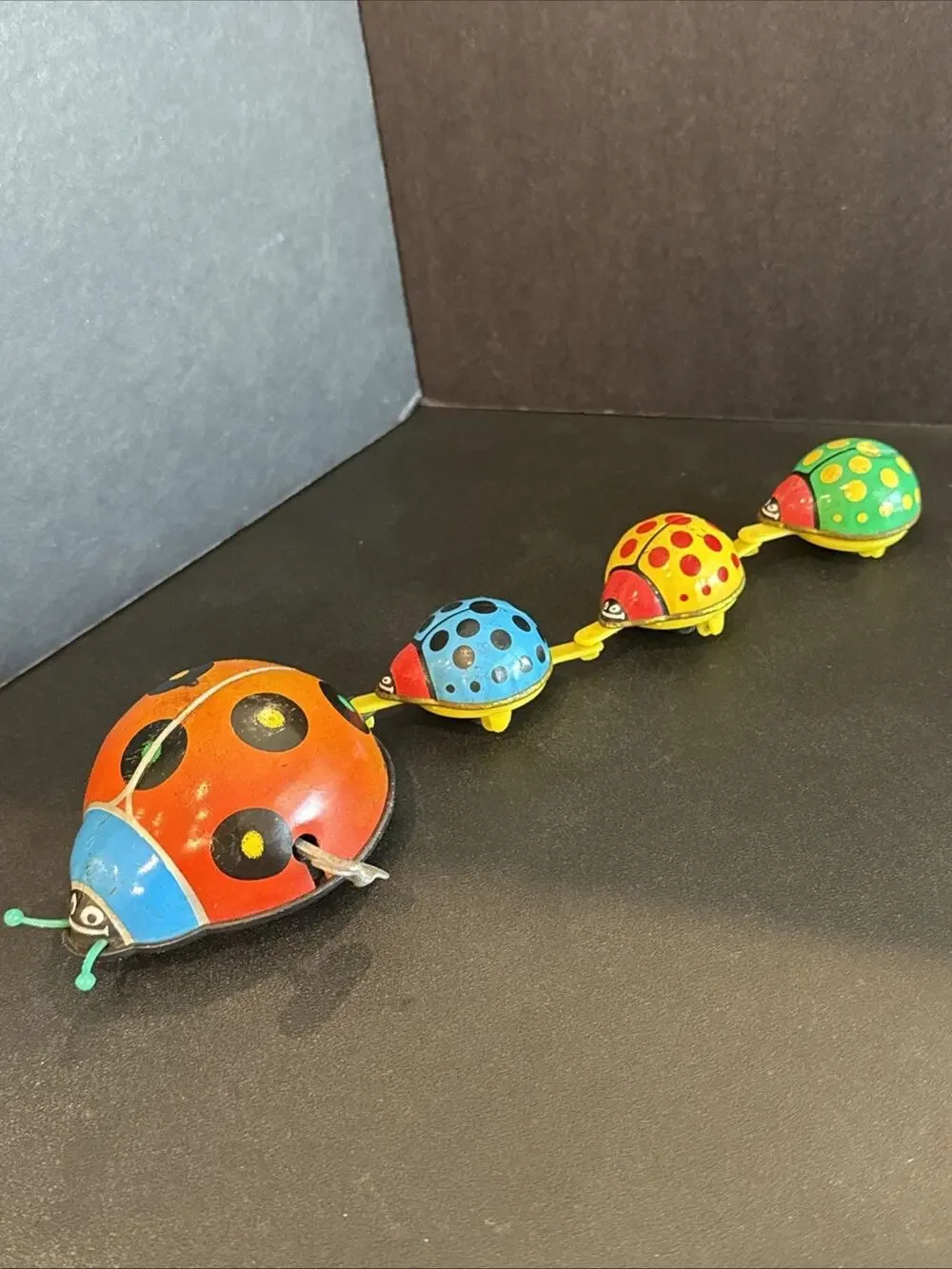 Vintage Tin Wind Up Ladybug Family Toy Made in Korea 4 Ladybugs Non Working